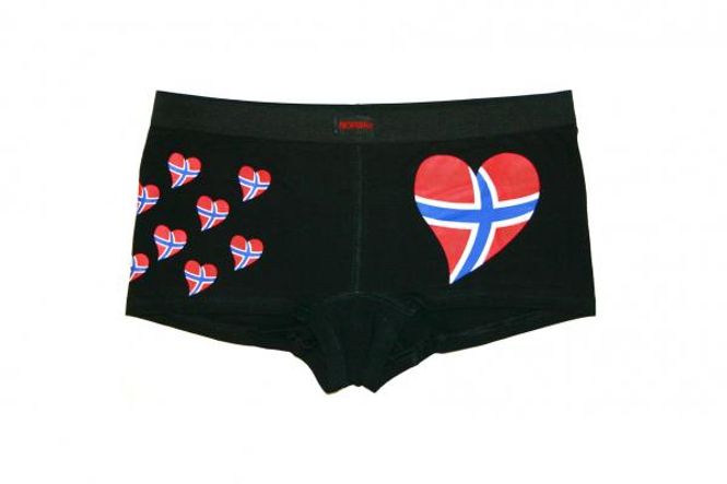 Hovedbilde Dameboxer - Svart med norsk flagg hjerter