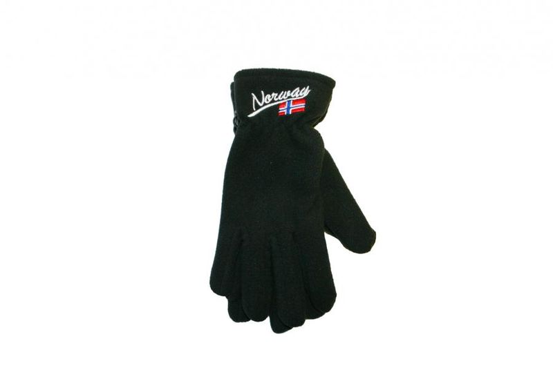Vanter - Fleece - Svart med Norsk flagg 