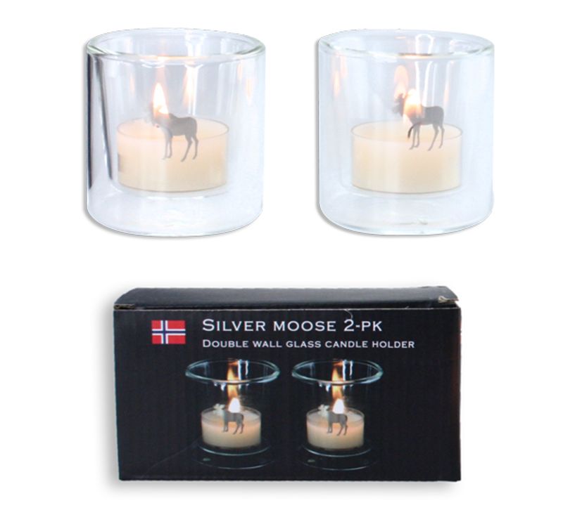 Silver Moose telys holder - 2 pakk