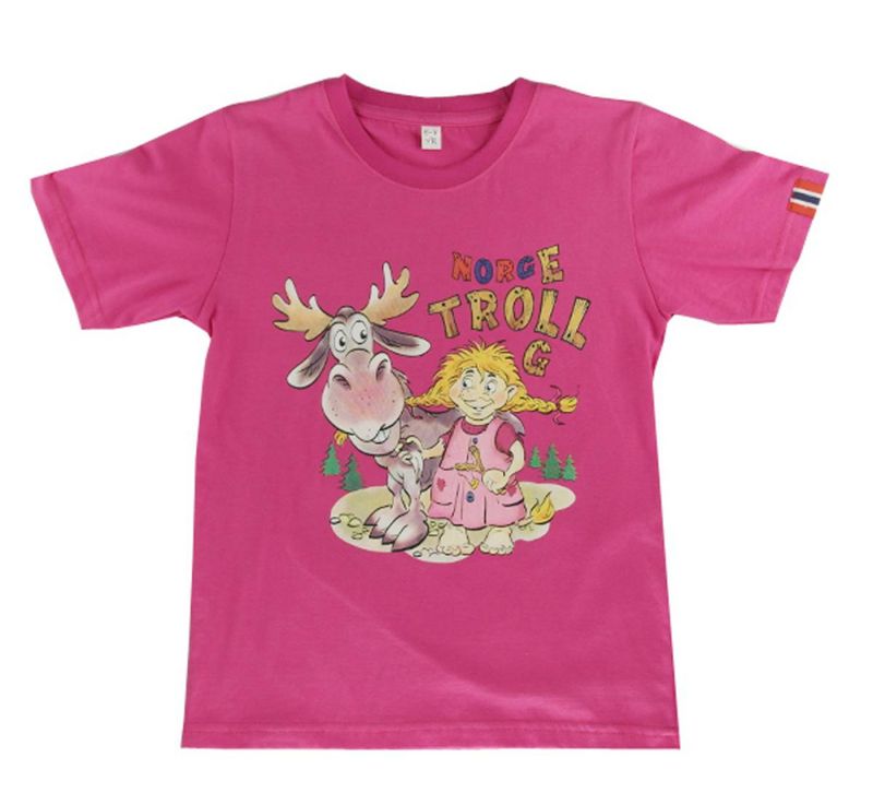 Children t-shirt, Troll girl with moose, pink